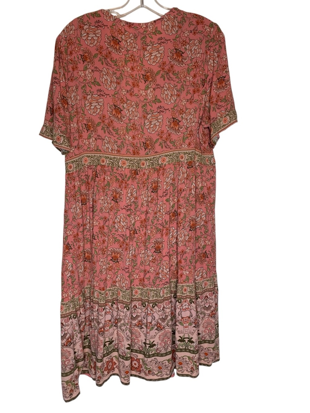 Knox Rose Boho Coral Floral Tiered Midi Dress V-Neck XL - Picture 3 of 7